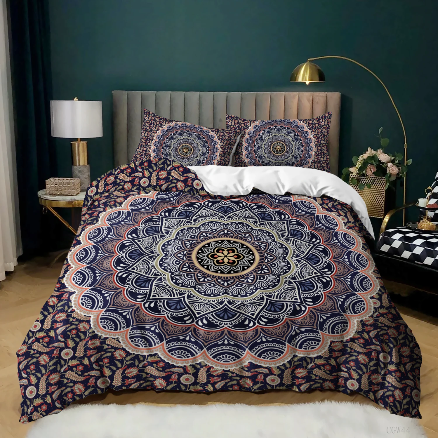 

2/3Pcs Bohemian Duvet Cover King 3D Purple Mandala Bedding Set Paisley Down Comforter Cover Boho Floral Polyester Quilt Cover