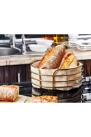bread baked basket lux shiny gold silver stainless metal strip black beige washable fabric multipurpose box kitchen accessory