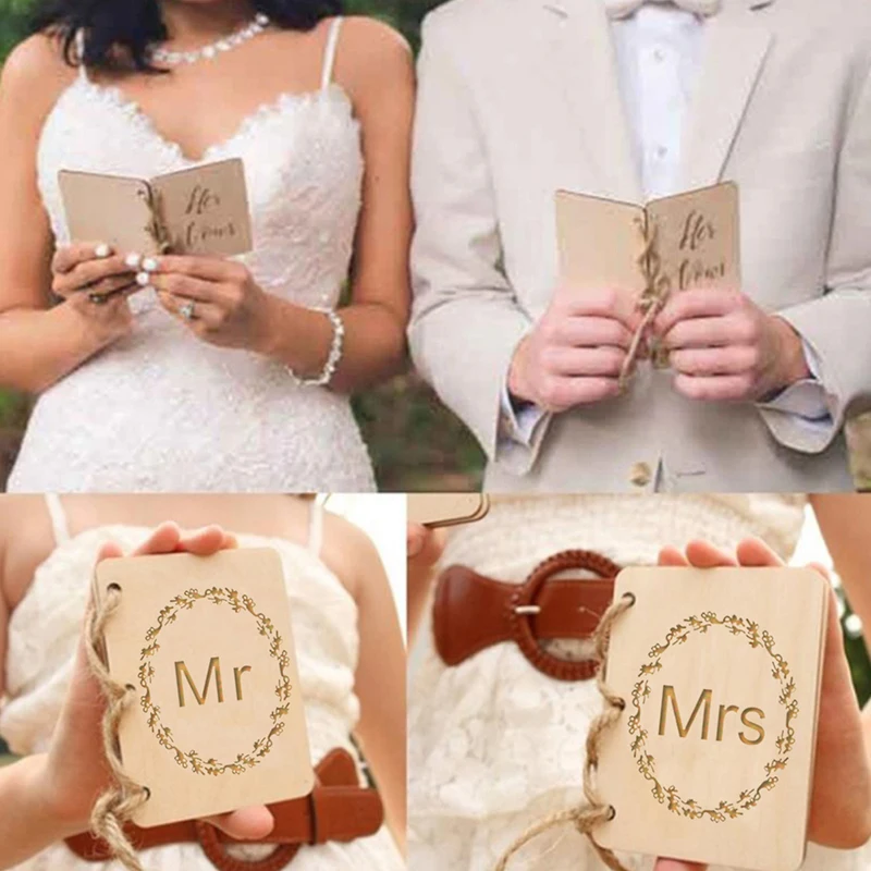 

2pcs DIY Crafts Wood Wedding Oath Book Birthday Gift Greeting Card Book Handmade Wooden Greeting Card Valentine's Day Gift