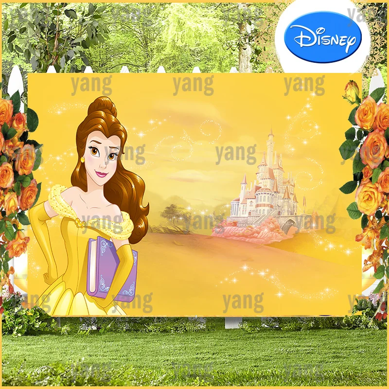 

Disney Beauty and the Beast Cartoon Belle Princess Custom Romantic Golden Palace Backdrop Birthday Party Photography Background