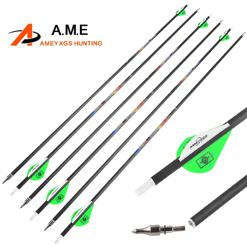 

6/12pcs 32.5" Archery Pure Carbon Arrow 250/300/350/400/500/600 Spine High Strength Recurve Shooting Compound Bow Hunting Arrows