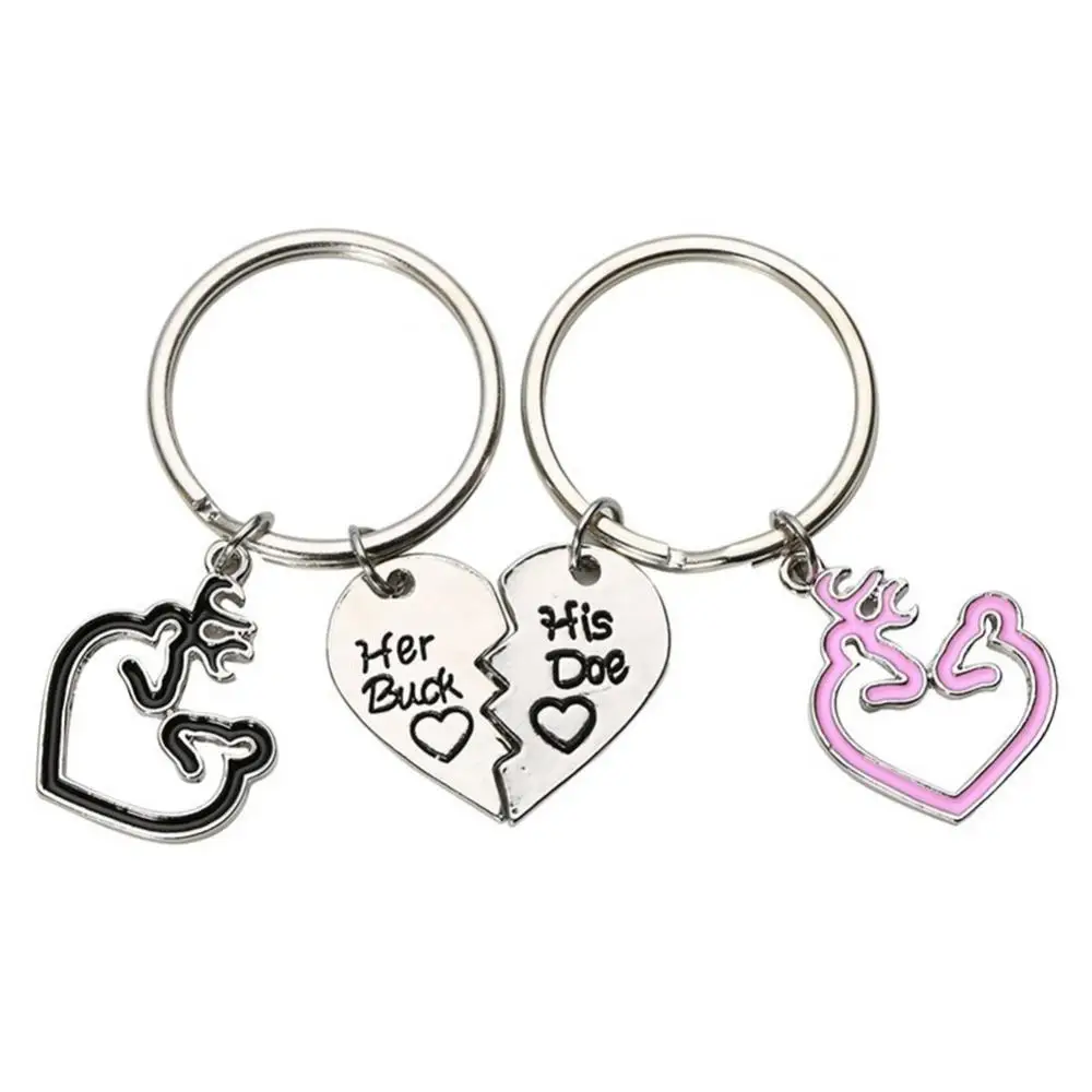 

2 Pcs Romantic Her Buck His Doe Key Ring Deer Heart Couple Keychain Bag Decor Keychain Souvenirs Valentine's Day Gift Llavero 키링