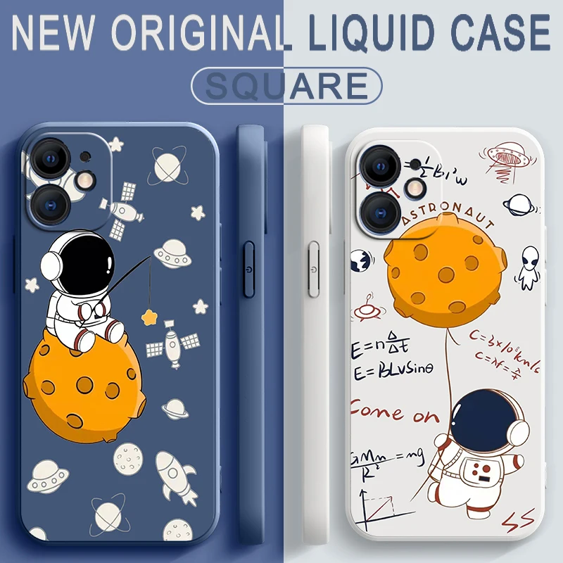 

Creative Astronaut Phone Cases For iPhone 11 12 13 Pro Mini X XR XS Max SE 2020 Max 6 6s 7 8 Plus Liquid Silicone Funda Capa