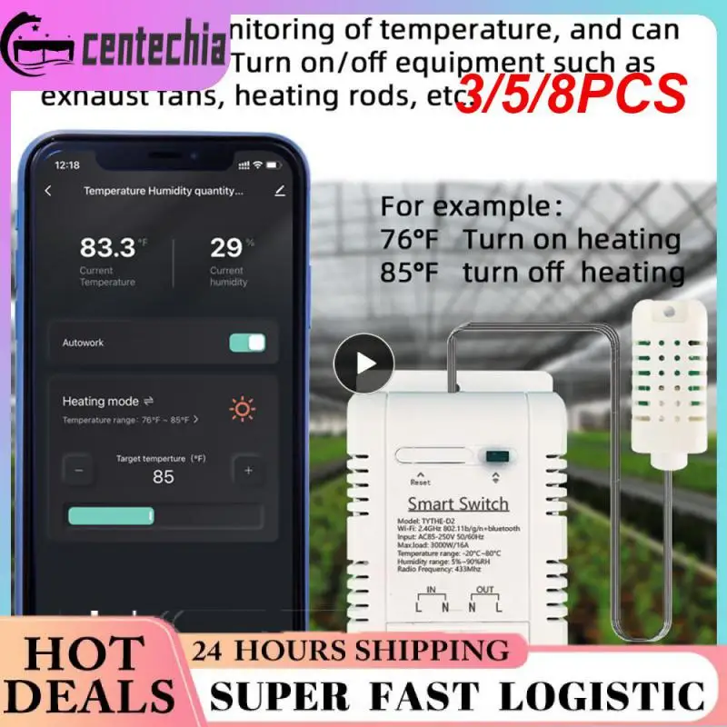 

3/5/8PCS Humidity Monitoring Switch App Remote Control With Alexa Google Home Smart Temperature And Humidity Sensor 16a