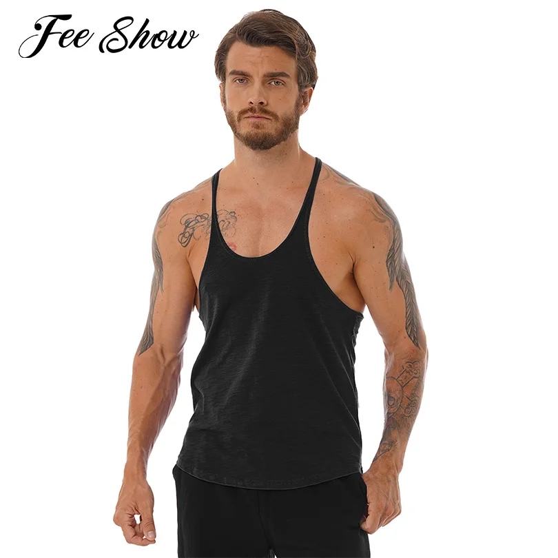 

Men Breathable Cotton Gym Fitness Jogging Workout Top Shirt Sleeveless Racer Back Casual Sport Vest Top Singlets Man Dry Quickly