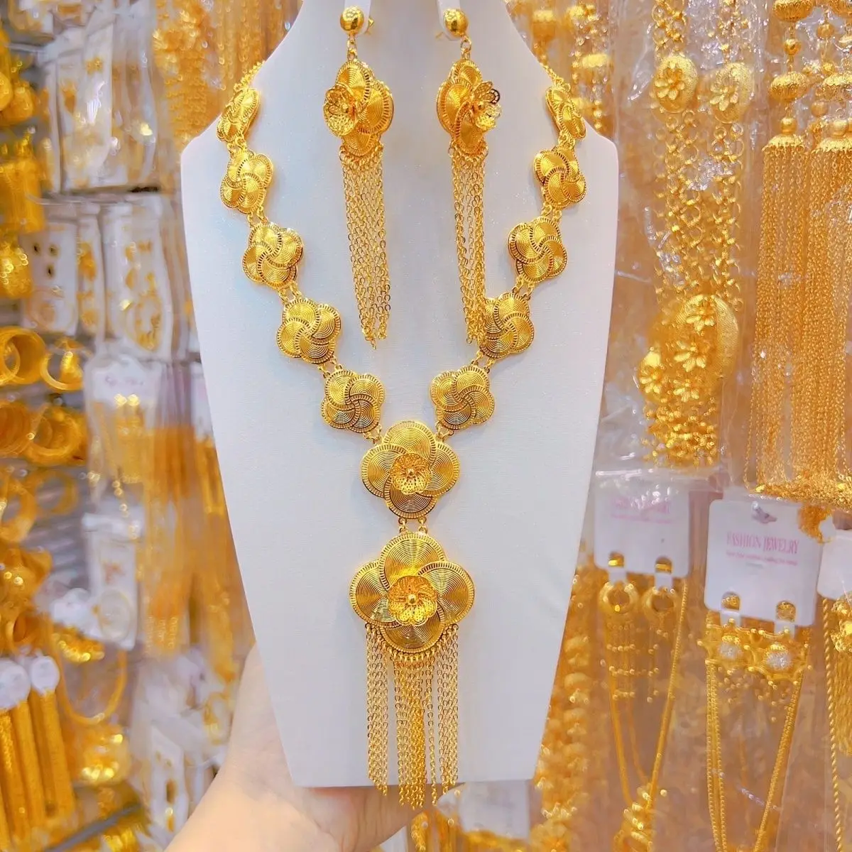 Новые позолоченные серьги-колье в Дубае для женщин комплект ювелирных изделий