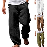 spring autumn loose pants solid color pockets elastic waist wide leg mid waist long trousers sweatpants streetwear