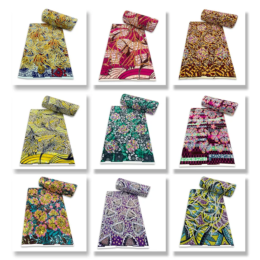 

Beautiful Sequin Embroidery African Real Wax Ankara Cotton Fabric Party Dress