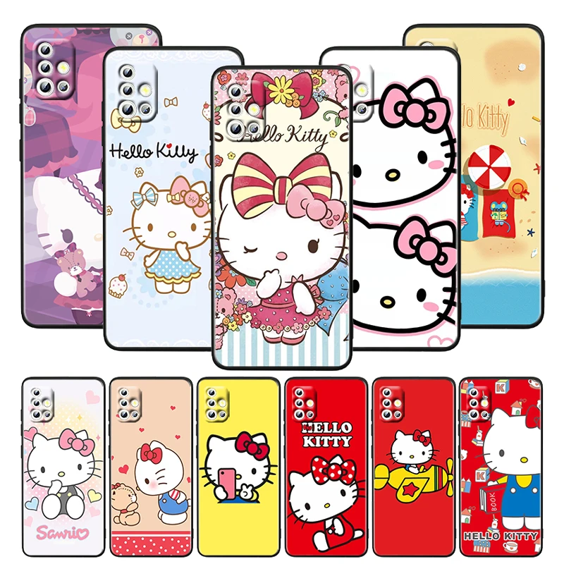 

Cartoon Cat Hello Kitty For Samsung Galaxy A52S A72 A71 A52 A51 A12 A32 A21S 4G 5G Funda Soft Black Phone Case Capa Cover Coque