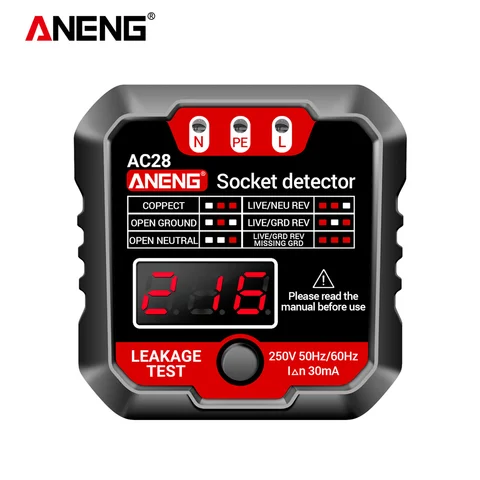 ANENG AC28 детектор розеток с цифровым дисплеем, детектор полярности, ЖК-дисплей, вилка США/ЕС для тестирования электрической розетки/переключателей утечки