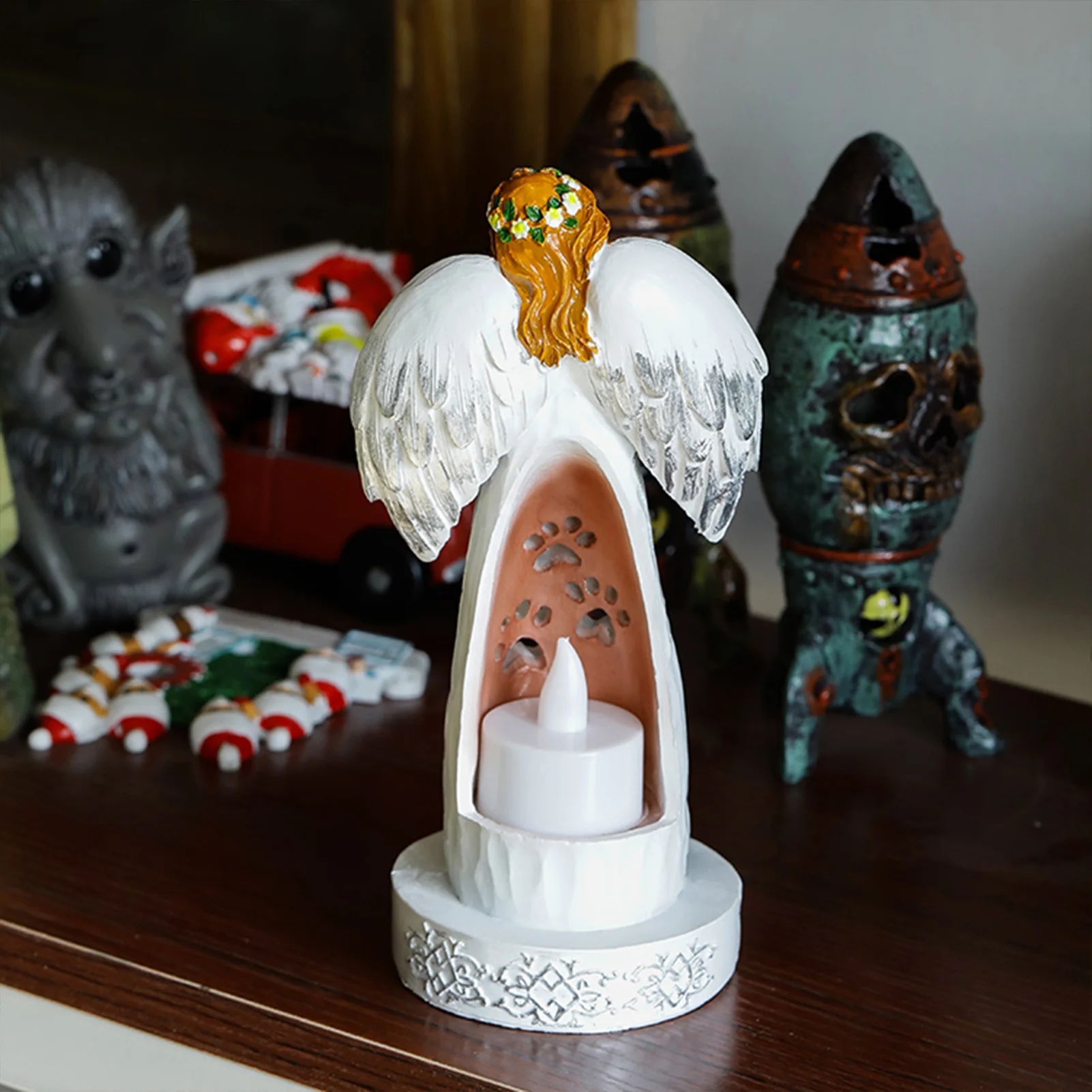 Ornament Led Nordic Style Resin Craft Dog And Angel Statue Ornaments For Home Desktop Decoration