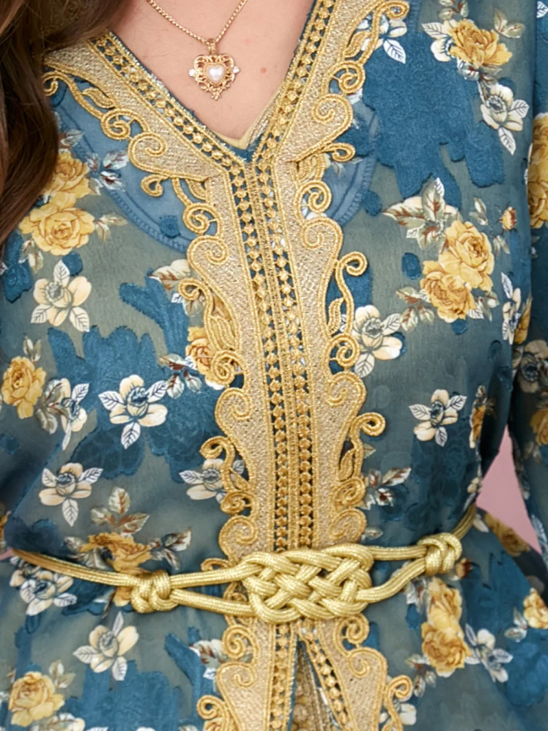 Eid Dress For Woman Muslim Sets Floral Guipure Lace Panel Belted 2pcs Dress Kaftan Dubai Luxury The Charm Of Ramadan in 2023