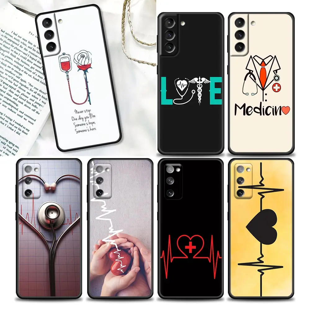 

Phone Case for Samsung Galaxy S7 S8 S9 S10e S21 S20 Fe Plus Ultra 5G Soft Silicone Cover LUXURY Heart and Stethoscop Nurse Love
