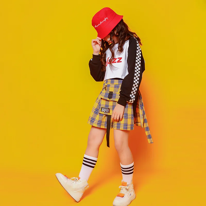 Крутая детская юбка в стиле хип-хоп футболка одежда для джазовых танцев уличная