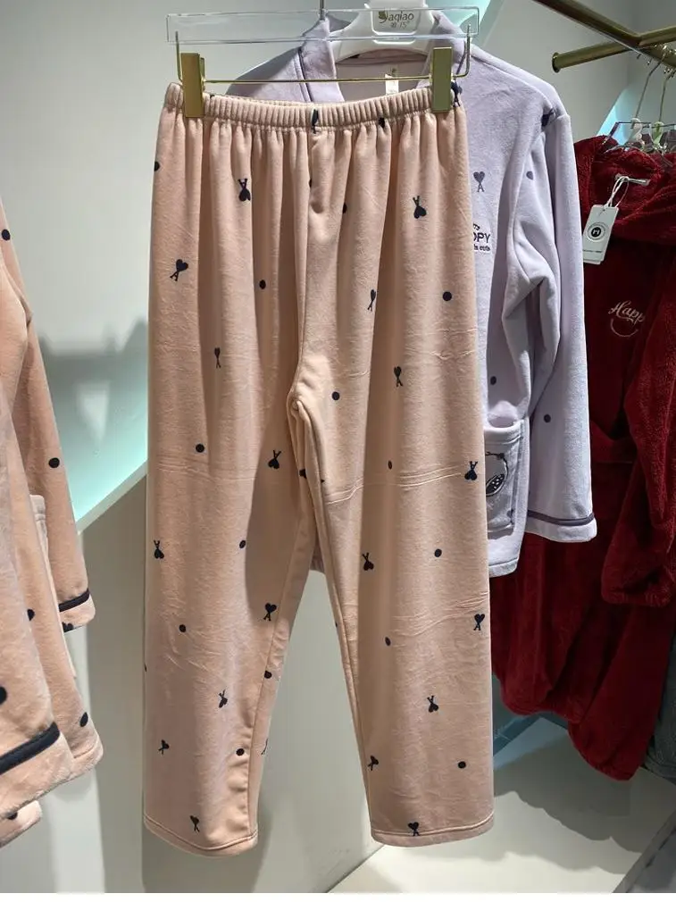 2024 Autumn and Winter New Women Pajamas Cardigan Japan fashion Warm Island Velvet Cartoon Thickened Home Wear Set