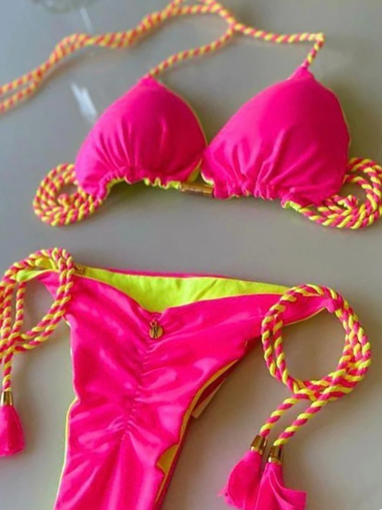 RUOTONGSEPT 2023 Женский Комплект Микро-бикини Двусторонний Тканевый Треугольный