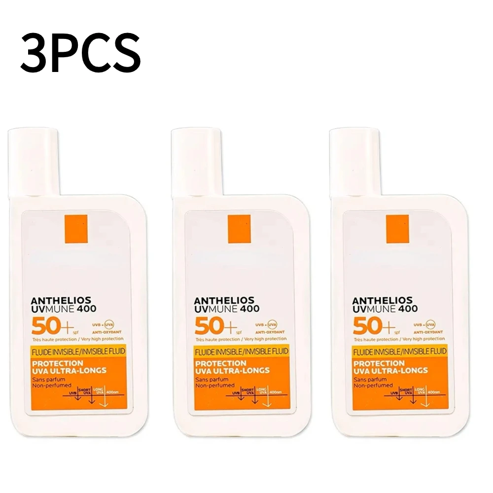 

3PCS La Roche Original Sunscreen AntheliosInvisible Fluid SPF50 Anti-UV Face Sunscreen Oil-Free Ultra-Light Fluid Body Sunscreen