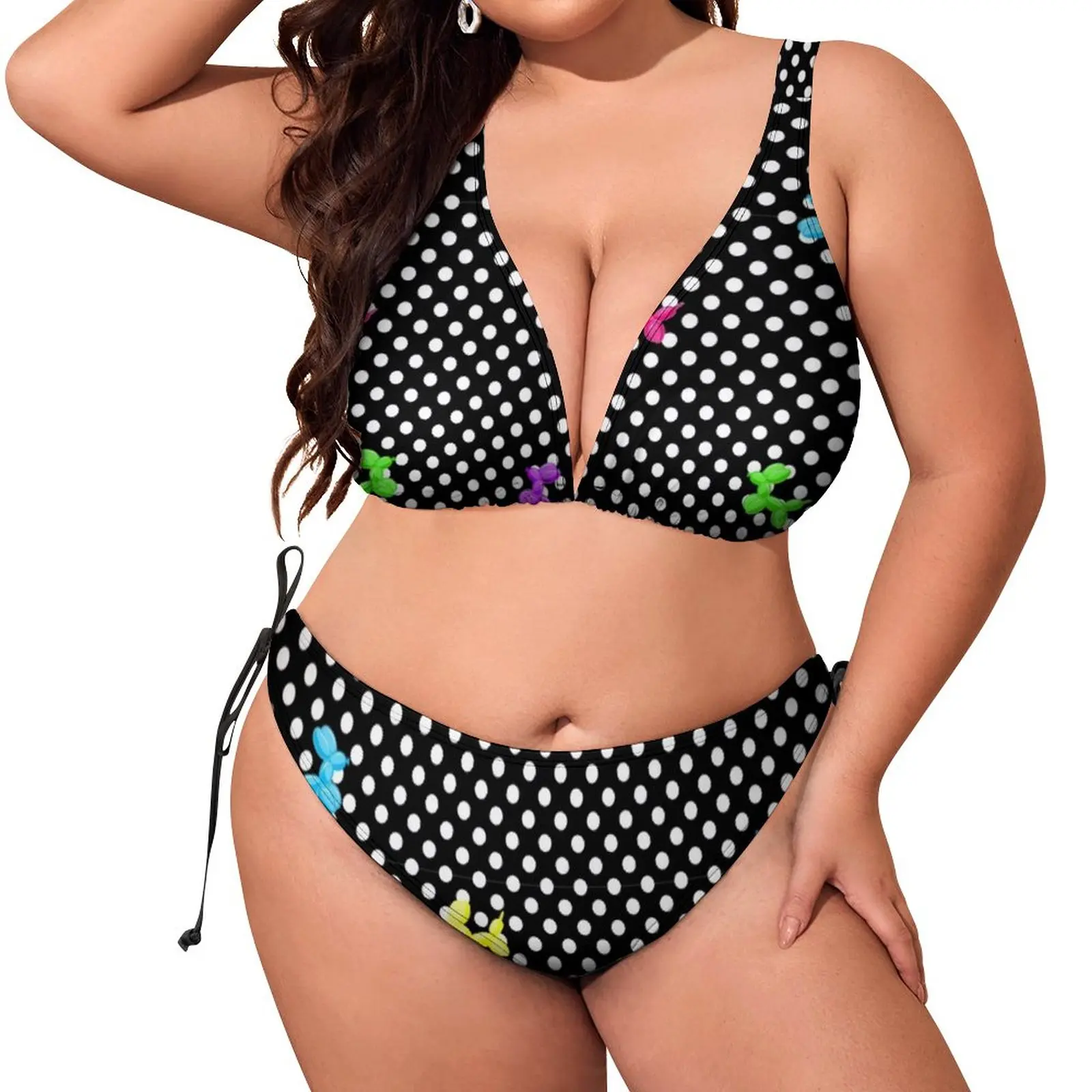 

Sexy Colorful Balloon Dogs Bikinis Set Polka Dots Print Bikini Swimsuit Push Up Trendy Swimwear Custom Bathing Suit Beach Wear