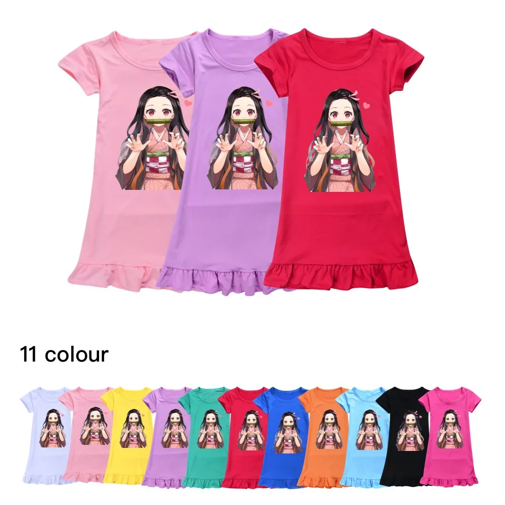 Girls Dress Girls Demon Slayer Girl Cartoon Pajamas Children's Home Clothes Baby Clothing Summer New Dresses