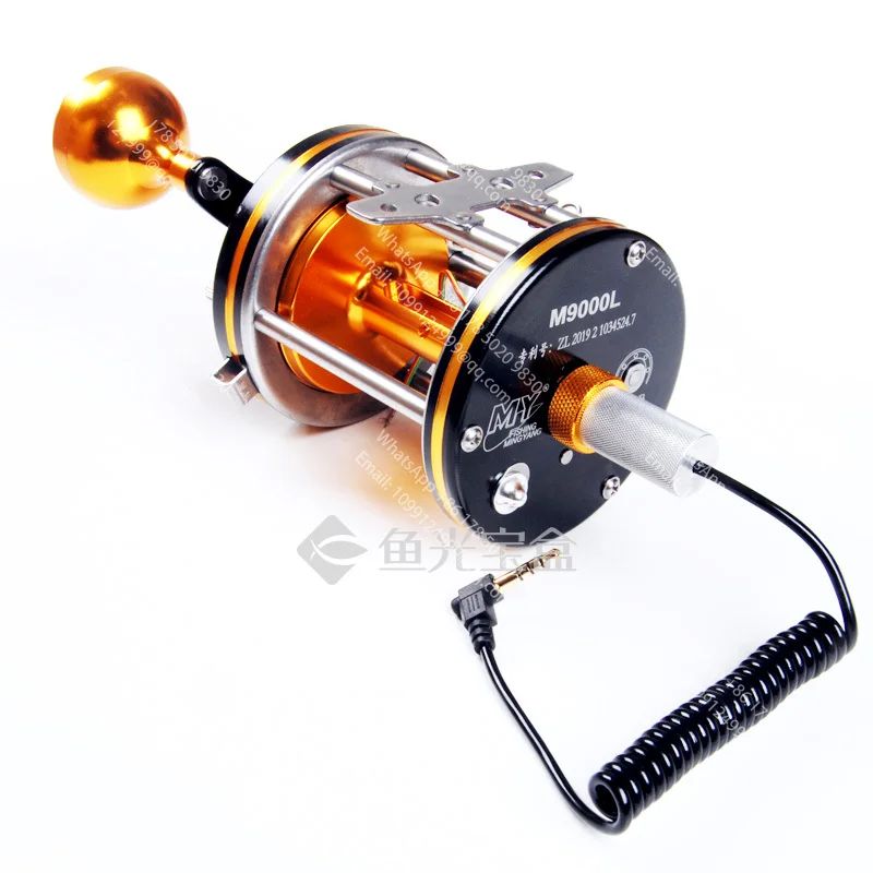Фото Рыболовная катушка All-metal Visual Anchor Fish M12000 для барабанной ловли, 10000, с защитой от перетягивания лески, S9000, люкс, черная/золотая, новая №2