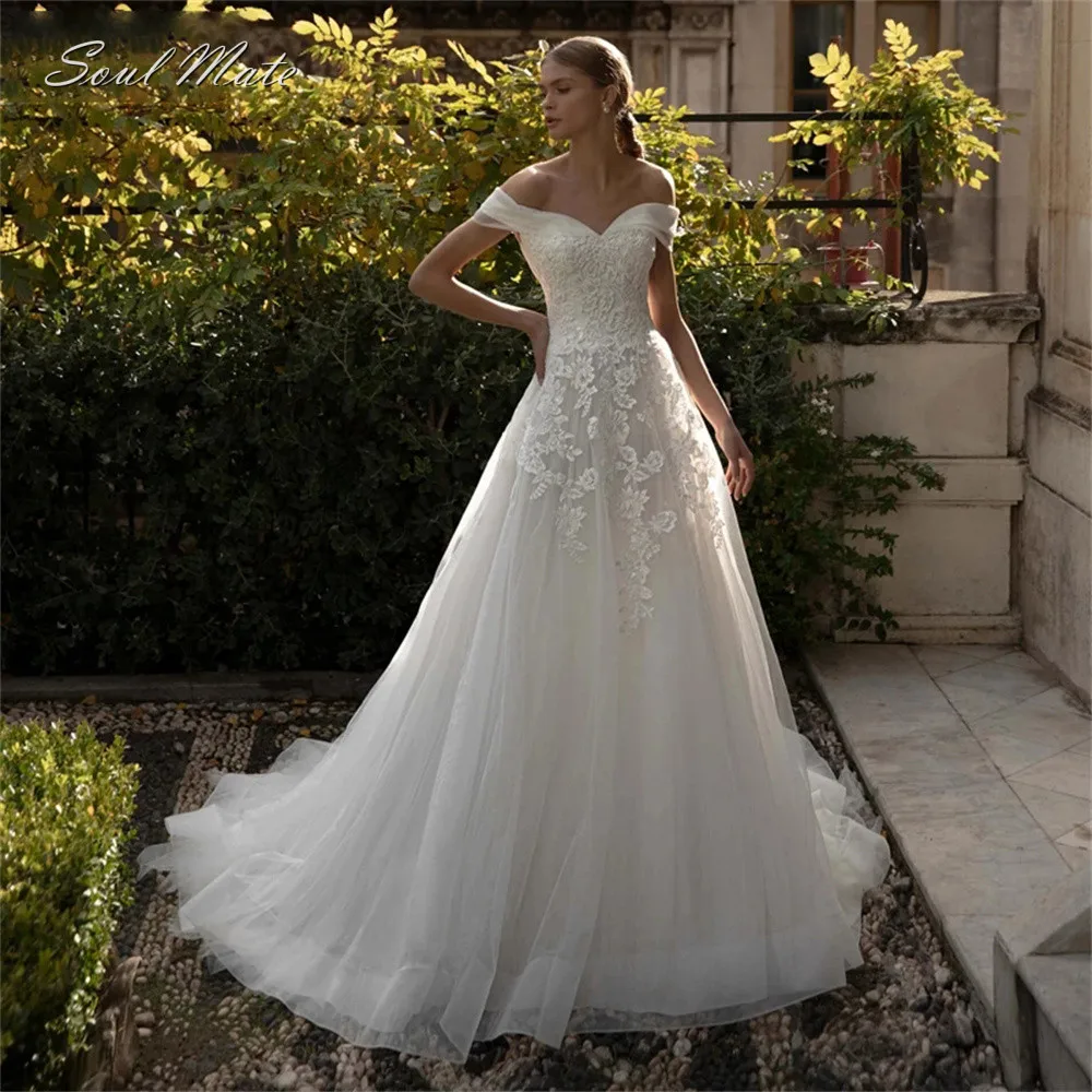 

Charming Sweetheart Neck Lace Up A-Line Wedding Dress 2022 For Women Appliques Off the Shoulder Bridal Gown Vestido De Novia
