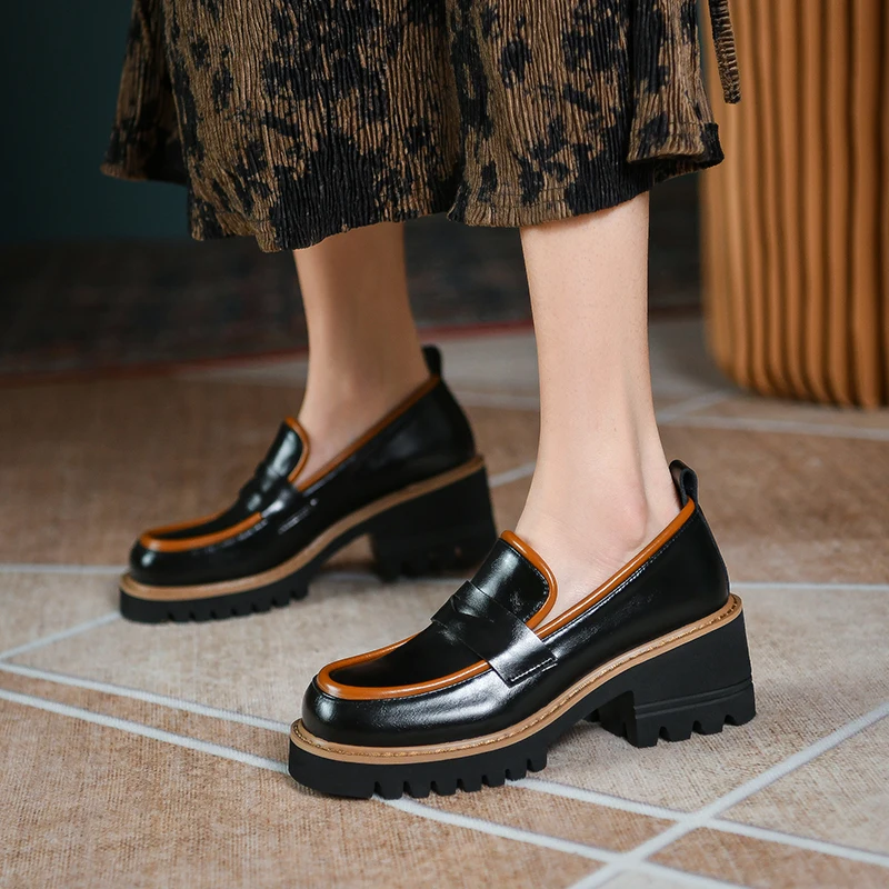 Туфли-лодочки женские на толстой подошве из натуральной кожи | Обувь