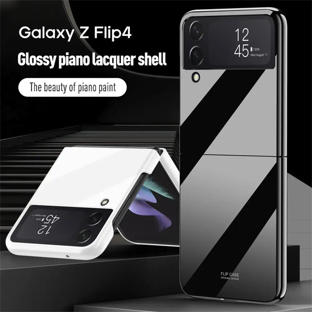 For Samsung Galaxy Z Flip 4 Flip3 Case Luxury Ultra Thin Glossy Surface Piano Paint Folding Shockproof Protection Hard Back Case