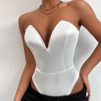 sexy solid v neck bodysuit women rompers sleeveless slim body tops overalls