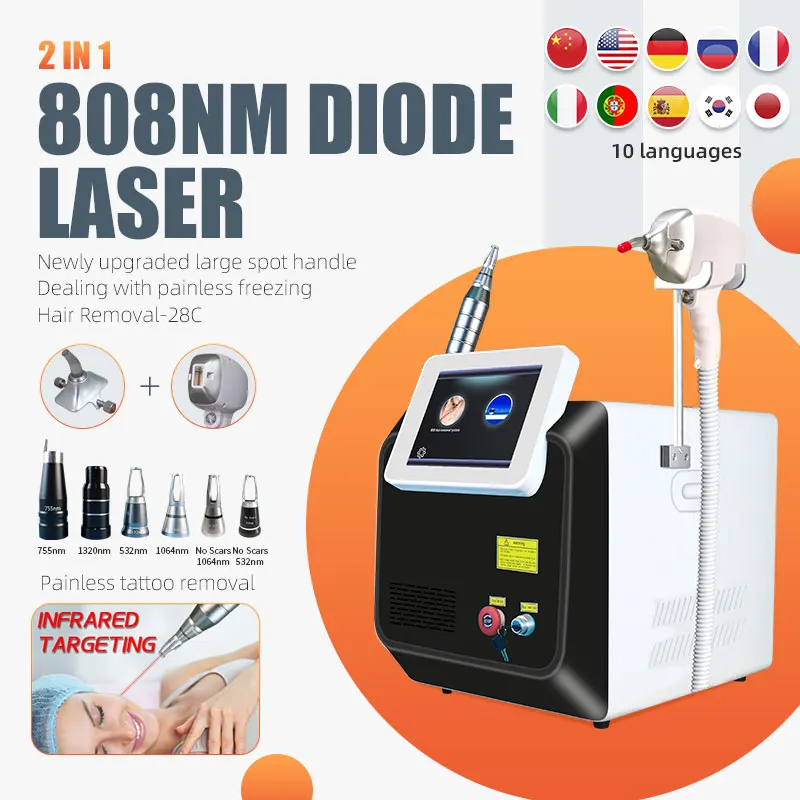

Free Shippin1600W Dio 808 Laser Cooling Permanent Hair Removal 2IN1 Q Switched NdYag Pico Laser 1064nm 755nm Tattoo Removal