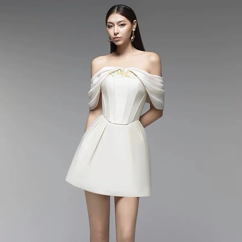 DEAT женское модное платье с вырезом на шее и открытой спиной атласное