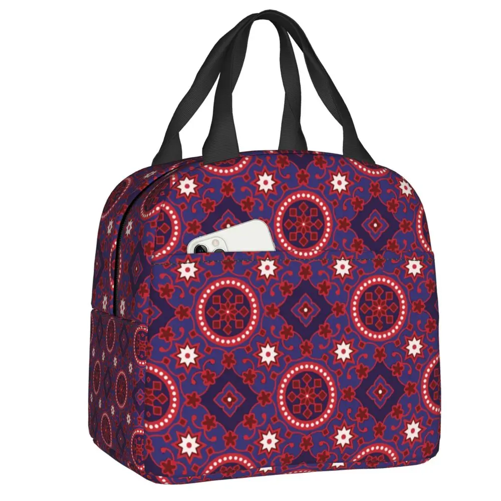 

Print Insulated Lunch Bag for Women Portable Tradition Ethnic Art Cooler Thermal Lunch Box Beach Camping Travel