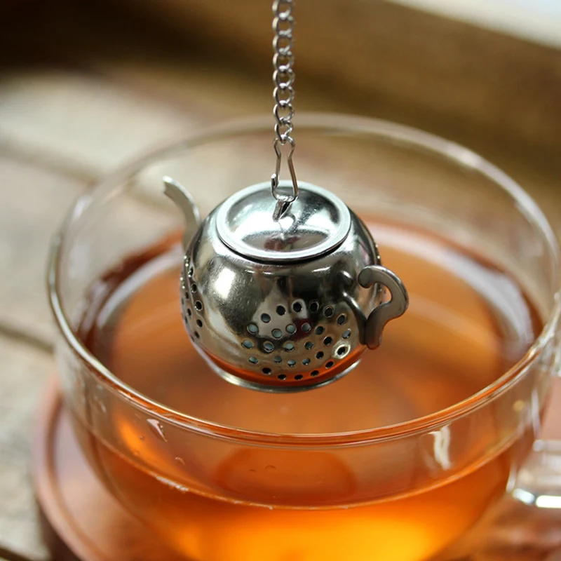 Cute Mini Tea Infuser Stainless Steel Tea Strainer Filter Reusable Teapot Shape Tea Ball Loose Leaf Tea Bag Teapot Accessories