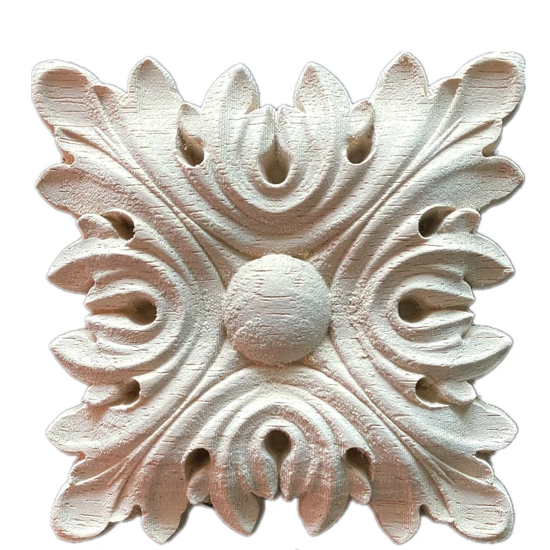 Фото Резьба по дереву с цветами, натуральная аппликация для мебели, шкафа, неокрашенные молдинги, декоративная деталь №4