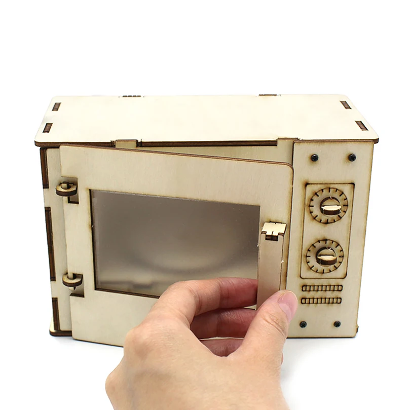 

JMT Handmade Wood Microwave Oven Model DIY For STEAM Toys Kitchenware Cookware Set Kids Gift for Children Boys