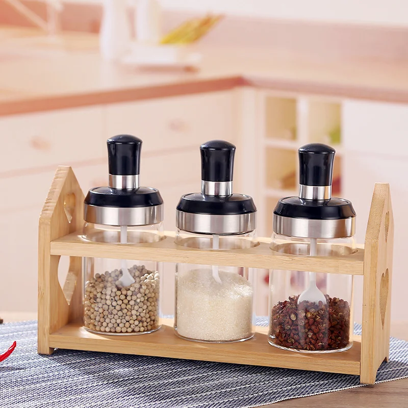 

Glass Seasoning Kitchen Spice Kit Bottles Pepper Spoon Seasoning Jars Oil Brush Honey Container Food Set Storage