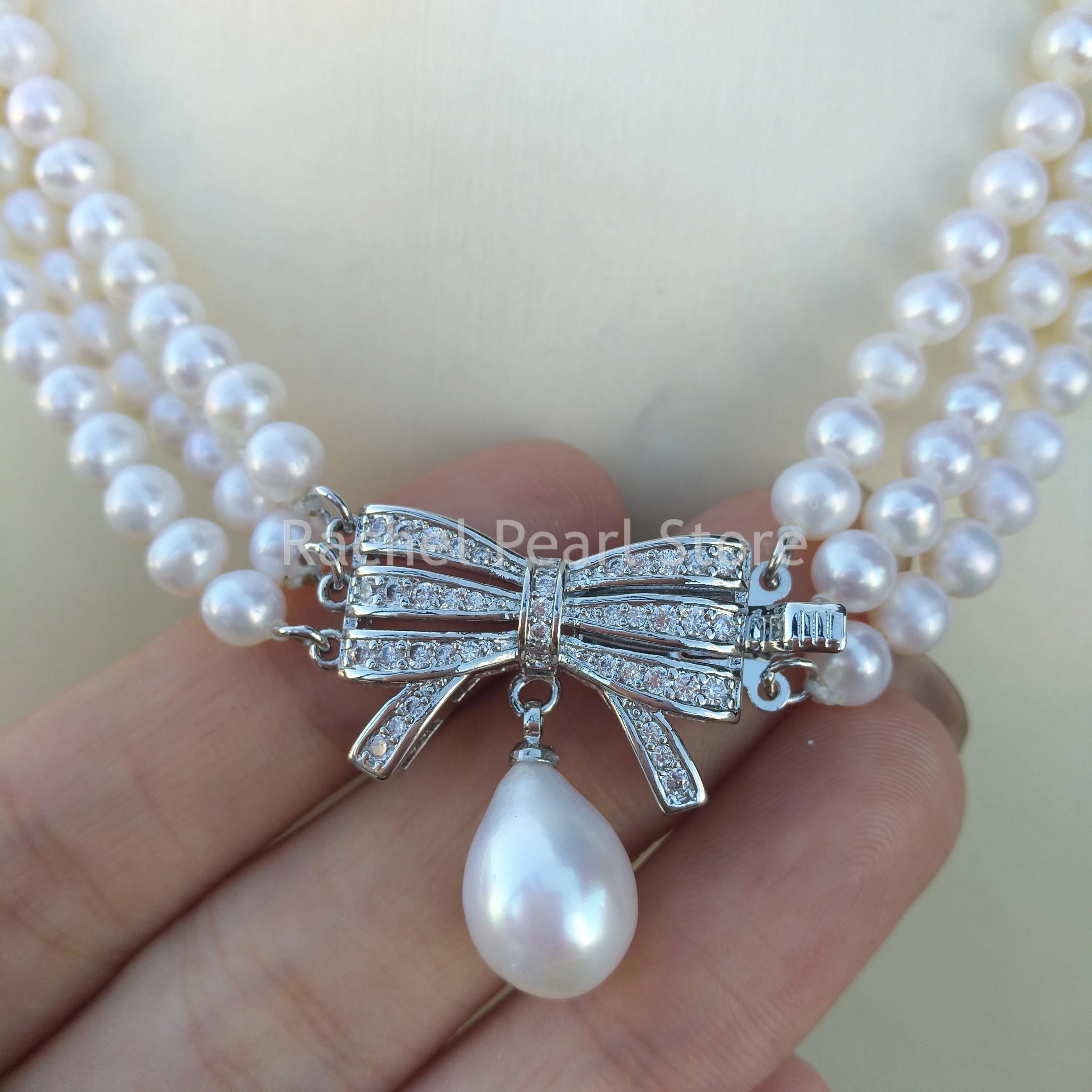 3 Shares Aaaa Япония Akoya 5-6 мм белый японский жемчуг ожерелье 9-11 кулон 18 дюймов лук