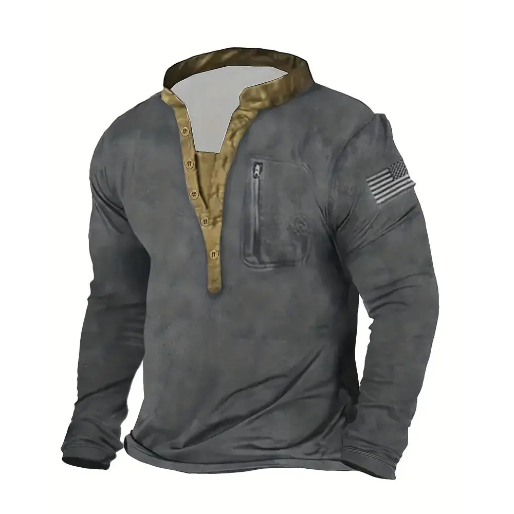 Мужские Винтажные рубашки на молнии с длинным рукавом и принтом американского