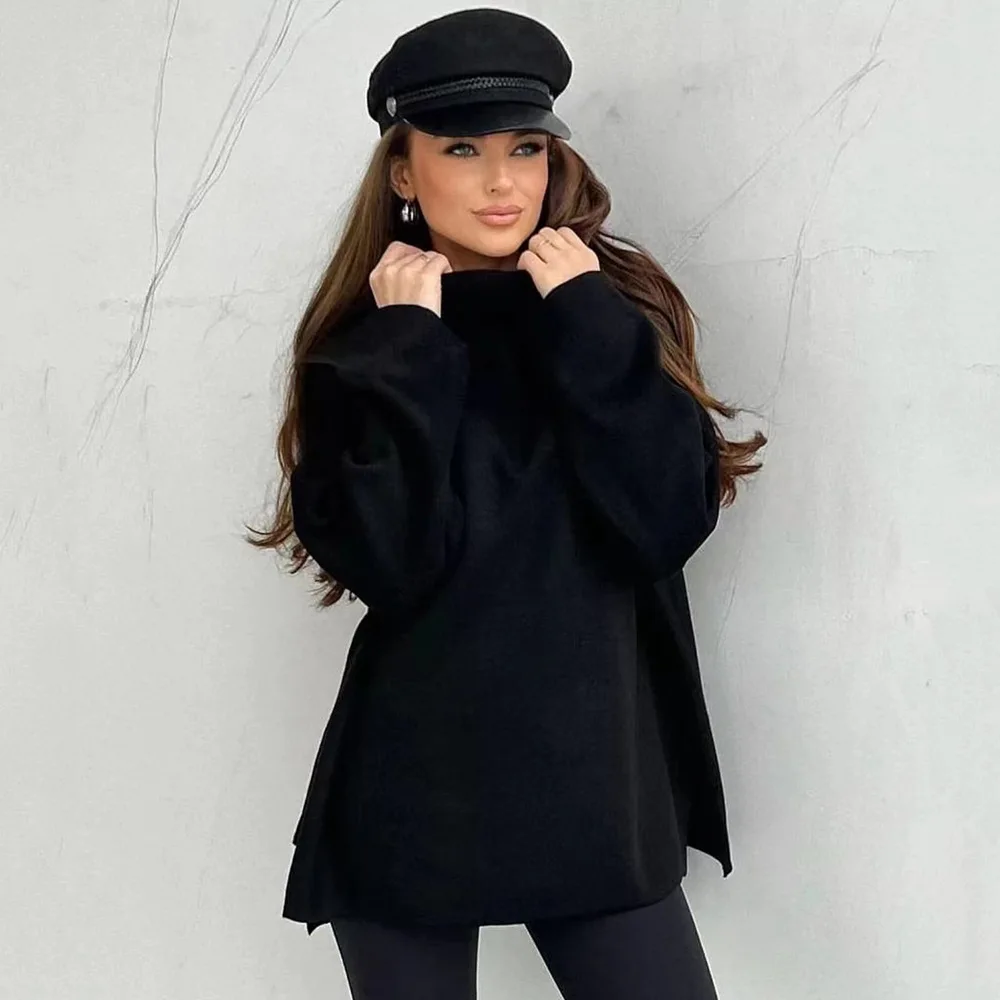 Женские свитера с высоким горлом и ажурными ягодами осень/зима 2024 свободные