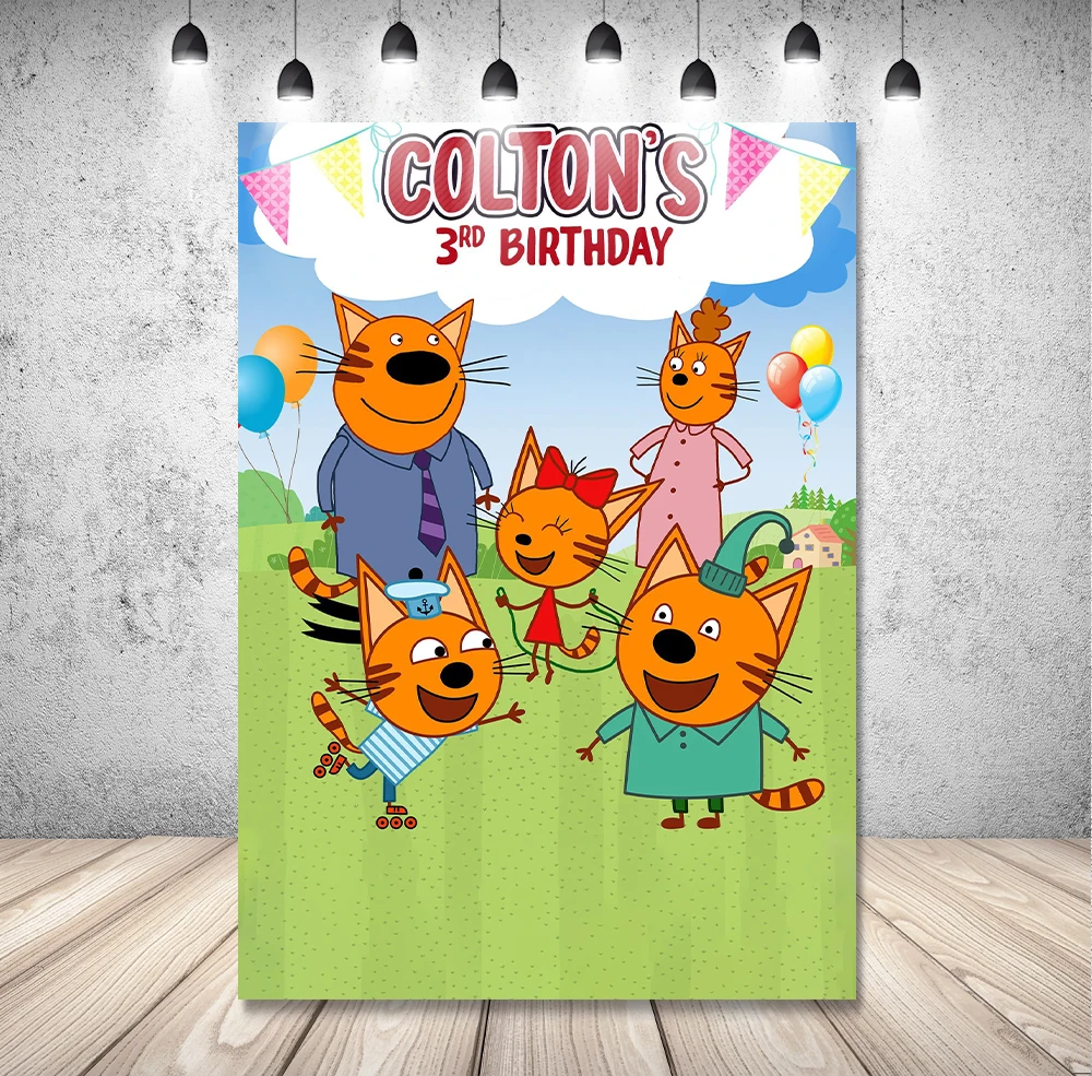 

DIXSG Kid E Cats Banner Background Kids 1st Birthday Baby Shower Yellow Cat Grassland Photography English TV Photo Studio Props