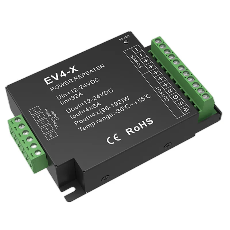 EV4-X 4 Channel 8A Constant Voltage Power Repeater 12-24V ● Apply to single color, dual color, RGB or RGBW constant voltage LED images - 6