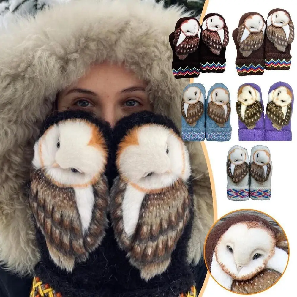 

Women Gloves Mittens with Owls Woven Wool Nordic Winter Knitted Gloves Warm Good Quality Wool Gloves Fashion All Finger Gloves