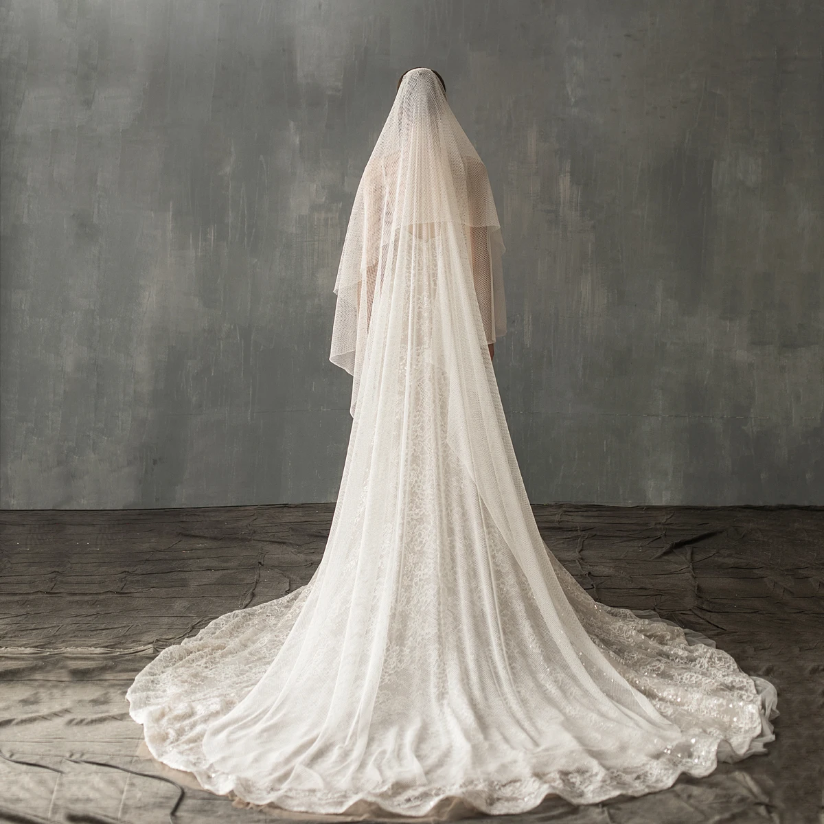 

V640 Luxurious Wedding Bridal Cathedral Veil Two-Layer Spandex Long White Blusher Brides Veil Women Marriage Accessories