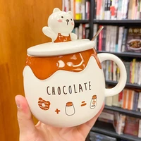 cute bear peach coffee cup kawaii ceramic mugs creative tea milk breakfast water cup with lid spoon birthday gift