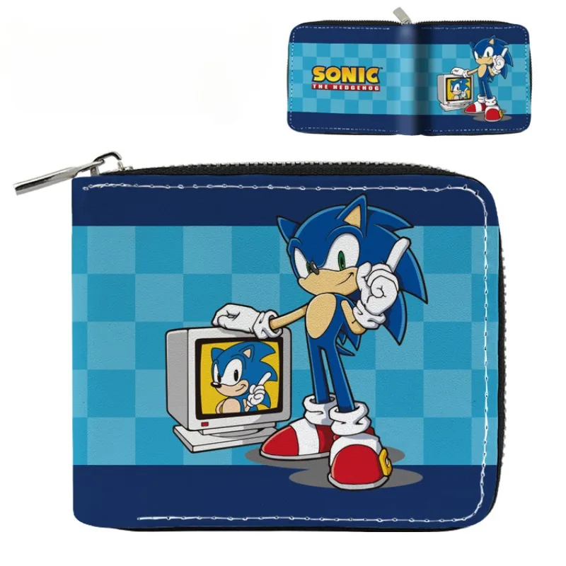 

Sonic Peripheral Short Wallet Student Men and Women Zipper Half-fold Leather Wallet Card Bag Coin Purse Best Gift