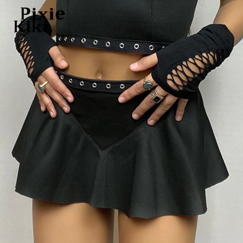 

PixieKiki Y2k Alternative Clothing Black Skirt Grunge Clothes 90’s Fashion Rivet Low Rise Mini Skirts Womens 2022 P67-BG10
