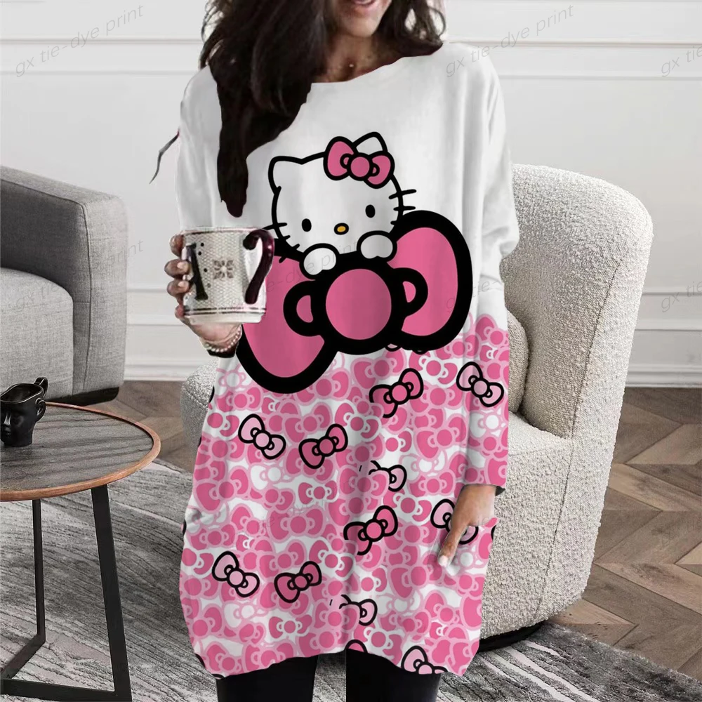 

2023 New Spring Autumn Long Sleeve T Shirt Womens Casual Loose Hello Kitty Print Tops Lady Clothes Female Fashion Tops
