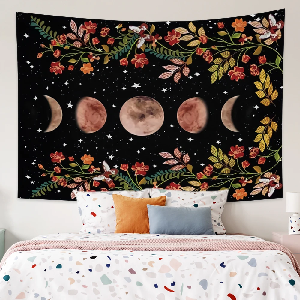 

Vintage Moon Tapestry Moonlight Color Butterfly Black Tapestries Bohemian Style Home Wall Decor Polyester Fabric Bed Sheet
