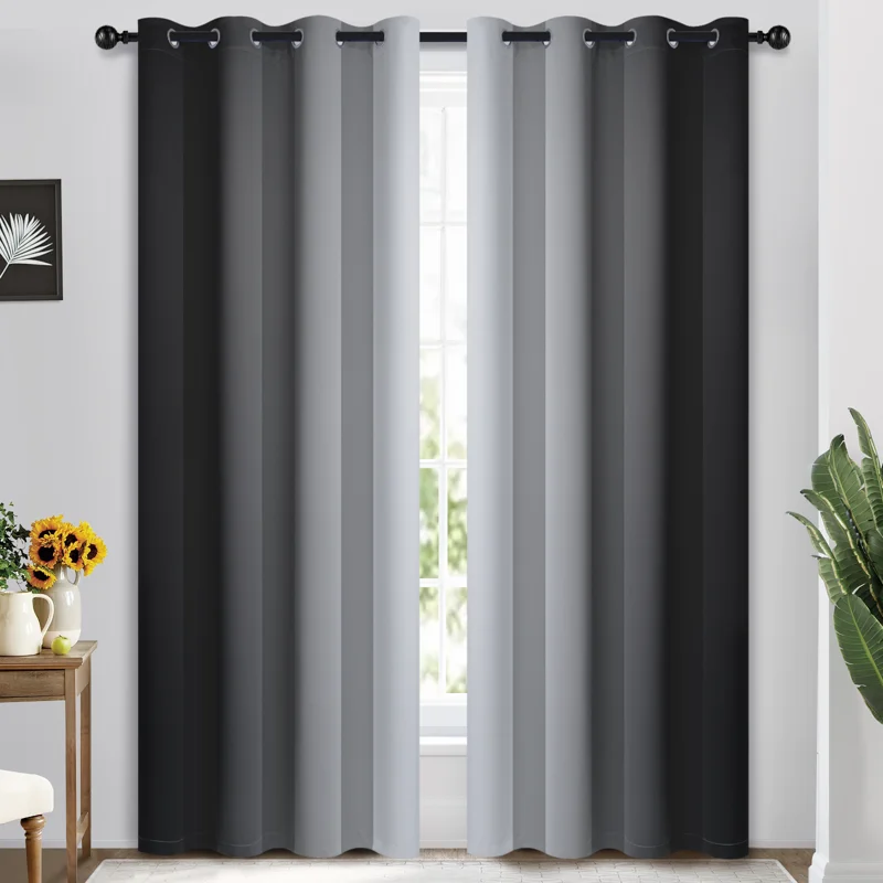 

Grommet Light Blocking Black Ombre Curtains,Room Darkening Window Drapes for Bedroom/Living Room Blackout, 52x84 inches, 2 Panel
