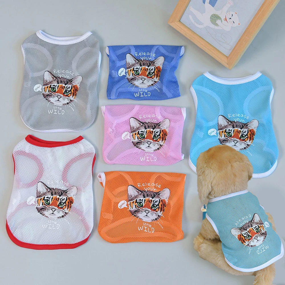 Милая мультяшная одежда для домашних животных, летняя тонкая сетчатая жилетка для собак и кошек, кошек, Тедди, померанский питомец, щенок, дышащая крутая одежда, костюм для собак