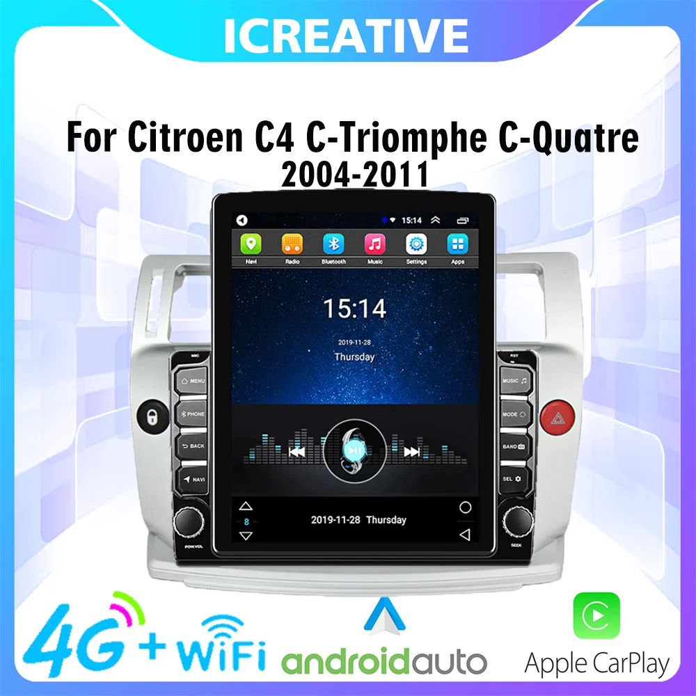 

For Citroen C4 C-Triomphe C-Quatre 2004-2011 C4 Pallas Car Radio Android Multimedia Bluethooth 4G WiFi Carplay 9.7"Tesla Screen